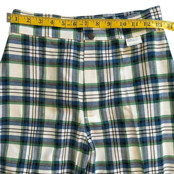 NWT Vintage 60s 70s Green Plaid Flared Cuffed Pants 4/6 - Picture 8 of 12